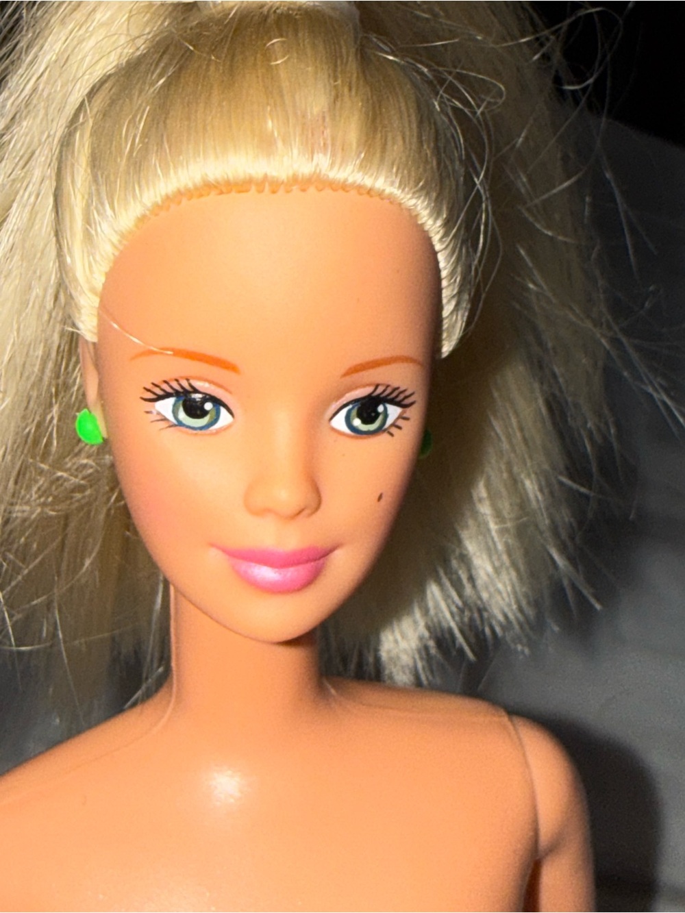Barbie Mattel nude doll blonde Straight Hair Blue Eyes stud earrings